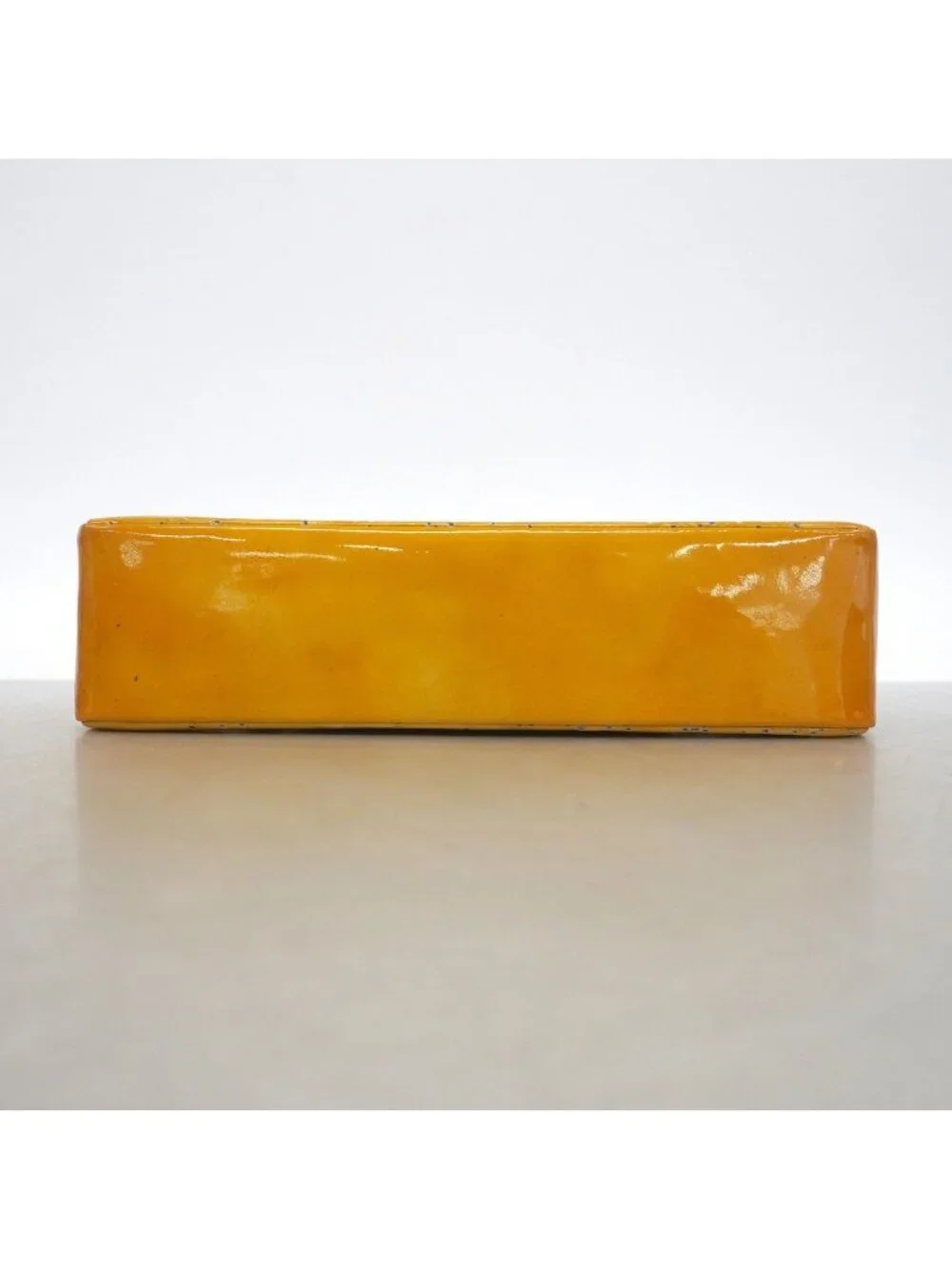 Chanel Shoulder Bag Perforated Patent Leather Yellow Gold